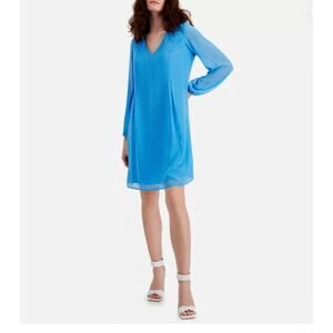 INC Blue Polka Dot Dress Long Sleeve Retro Vintage Inspired Size M